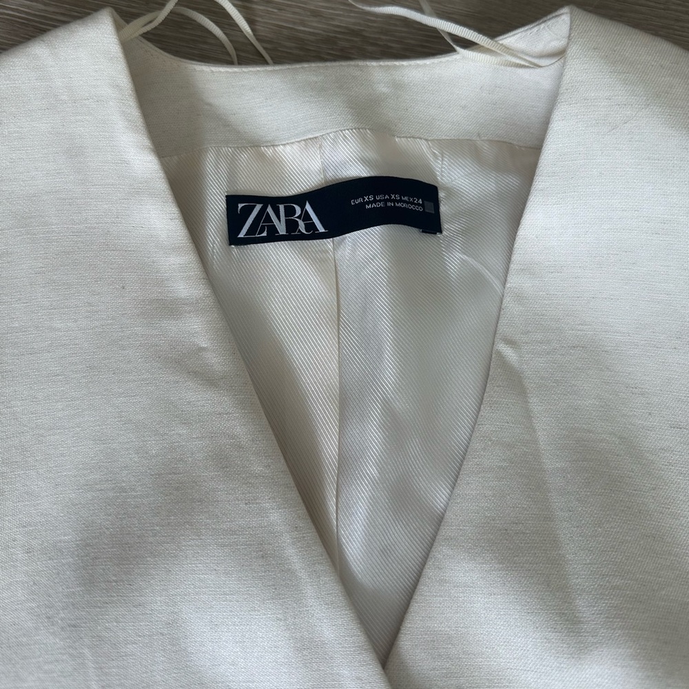 New Zara Linen Tailored Waistcoat Button Vest Light Beige XS - Picture 3 of 6